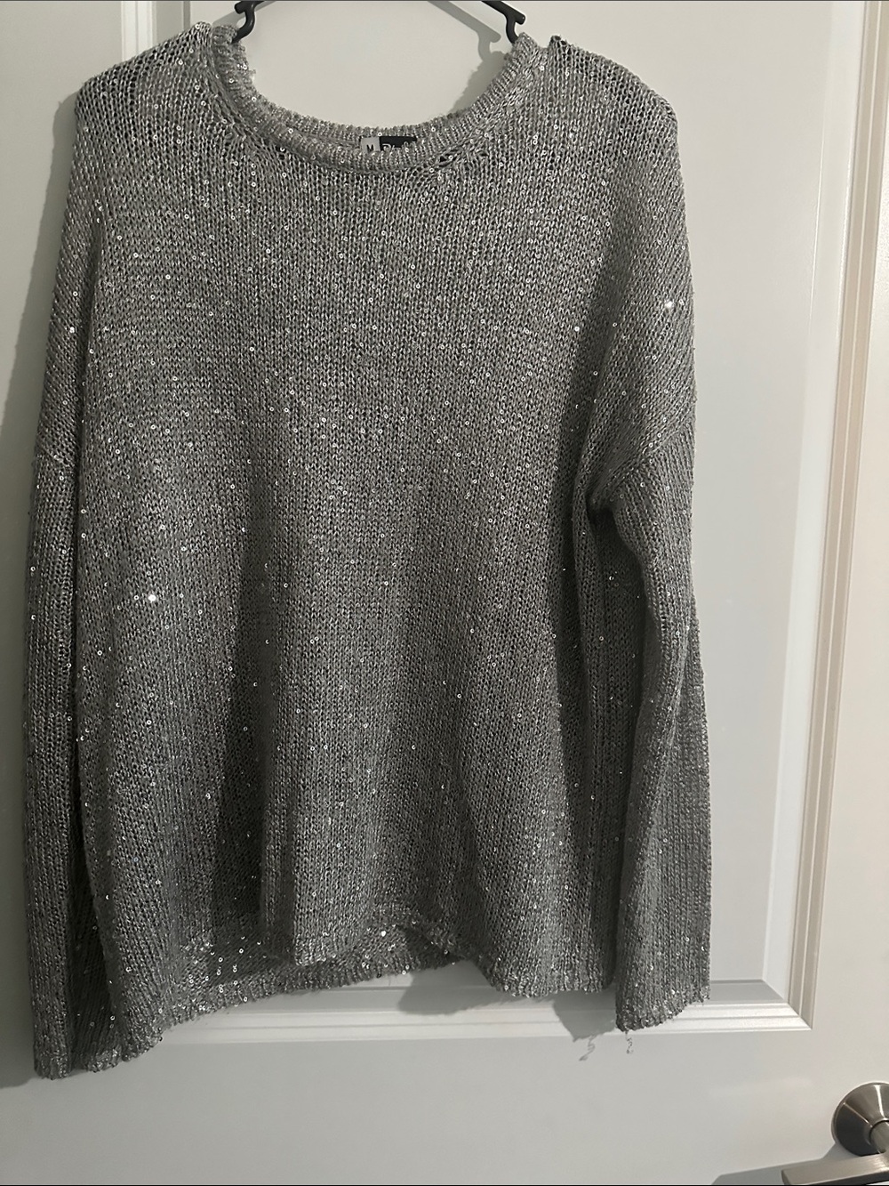 Silver Sequin Knit Sweater - Women